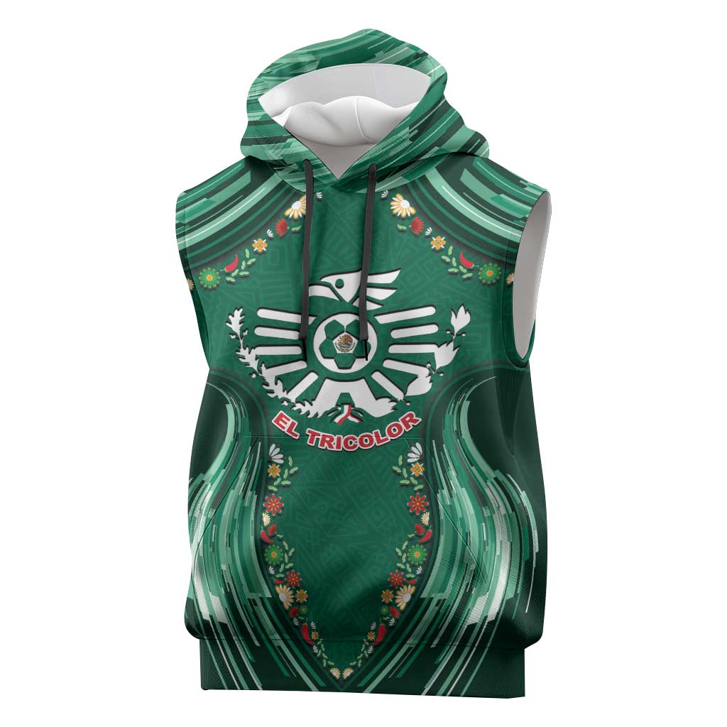 Custom Mexico Football Sleeveless Hoodie Aztec Eagle With Mini Floral Patterns