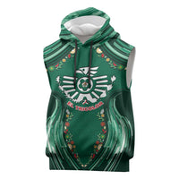 Custom Mexico Football Sleeveless Hoodie Aztec Eagle With Mini Floral Patterns