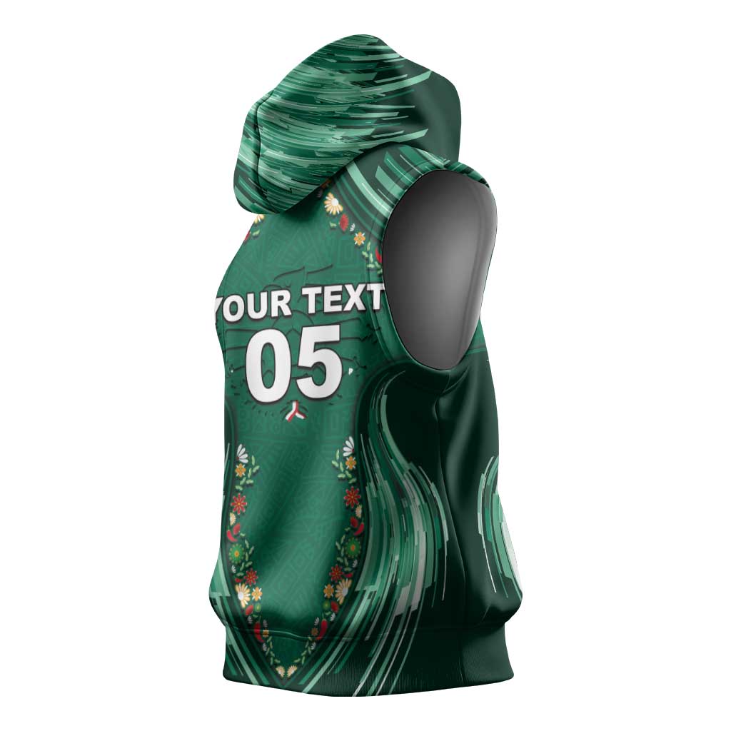 Custom Mexico Football Sleeveless Hoodie Aztec Eagle With Mini Floral Patterns