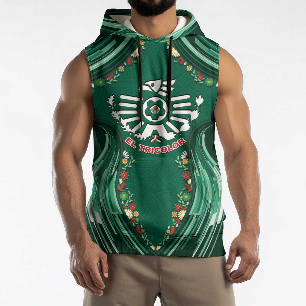 Custom Mexico Football Sleeveless Hoodie Aztec Eagle With Mini Floral Patterns