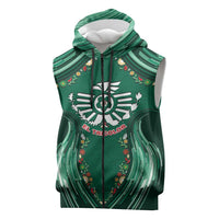 Custom Mexico Football Sleeveless Zip Hoodie Aztec Eagle With Mini Floral Patterns
