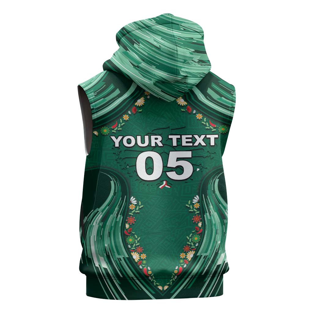 Custom Mexico Football Sleeveless Zip Hoodie Aztec Eagle With Mini Floral Patterns