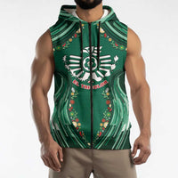 Custom Mexico Football Sleeveless Zip Hoodie Aztec Eagle With Mini Floral Patterns