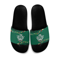 Mexico Football Slide Sandals Aztec Eagle With Mini Floral Patterns