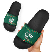 Mexico Football Slide Sandals Aztec Eagle With Mini Floral Patterns