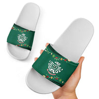 Mexico Football Slide Sandals Aztec Eagle With Mini Floral Patterns
