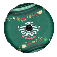 Mexico Football Spare Tire Cover Aztec Eagle With Mini Floral Patterns