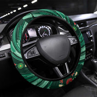 Mexico Football Steering Wheel Cover Aztec Eagle With Mini Floral Patterns