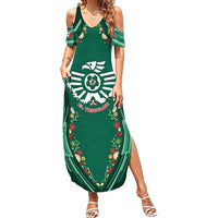Custom Mexico Football Summer Maxi Dress Aztec Eagle With Mini Floral Patterns