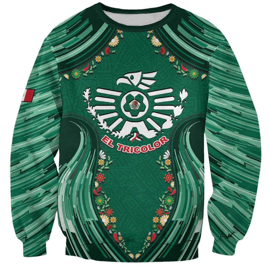 Custom Mexico Football Sweatshirt Aztec Eagle With Mini Floral Patterns