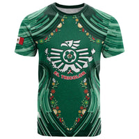 Custom Mexico Football T Shirt Aztec Eagle With Mini Floral Patterns
