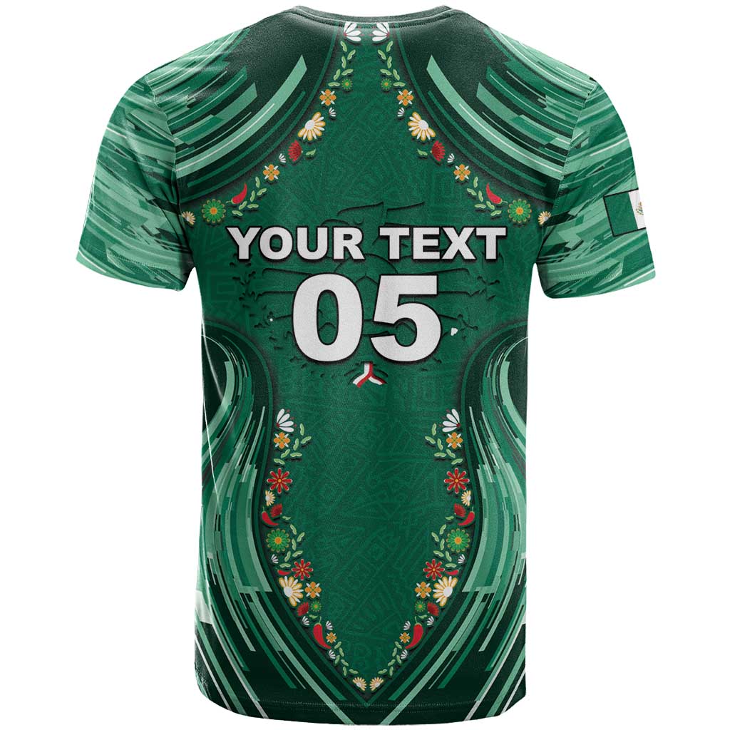 Custom Mexico Football T Shirt Aztec Eagle With Mini Floral Patterns