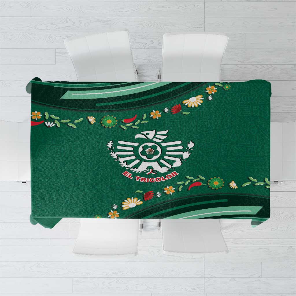 Mexico Football Tablecloth Aztec Eagle With Mini Floral Patterns