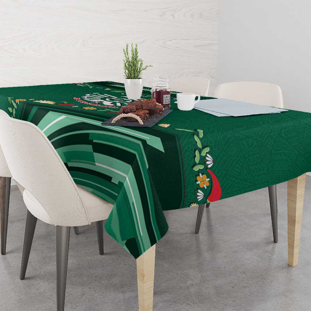 Mexico Football Tablecloth Aztec Eagle With Mini Floral Patterns