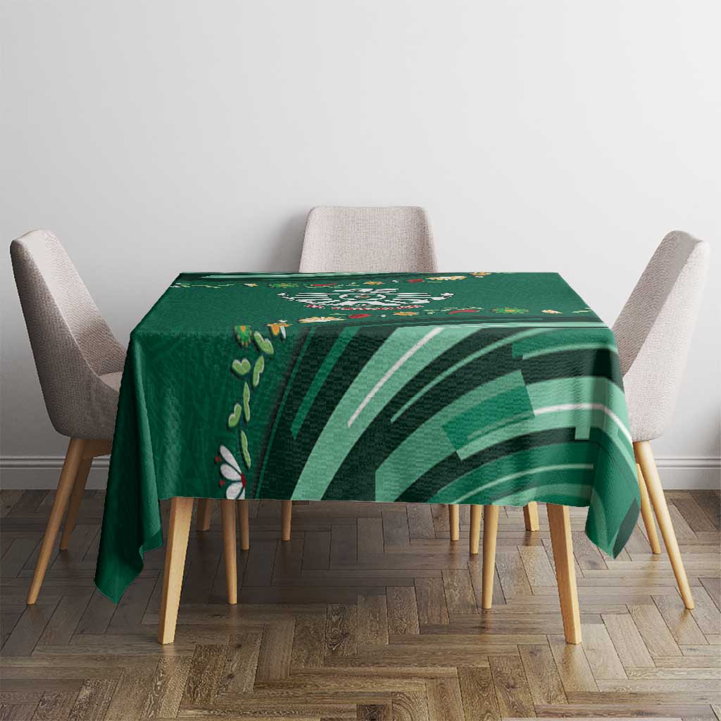 Mexico Football Tablecloth Aztec Eagle With Mini Floral Patterns
