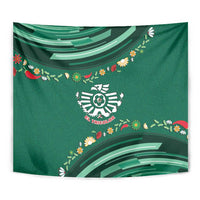 Mexico Football Tapestry Aztec Eagle With Mini Floral Patterns
