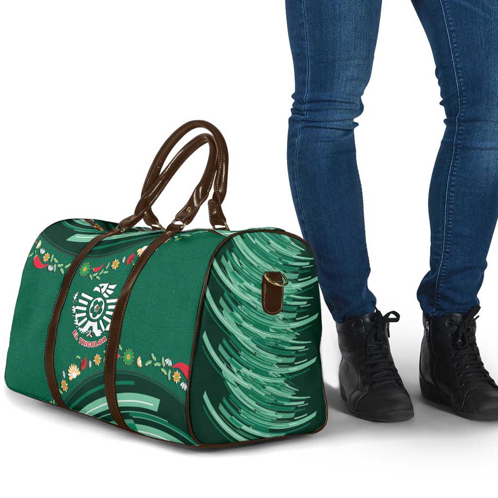 Mexico Football Travel Bag Aztec Eagle With Mini Floral Patterns