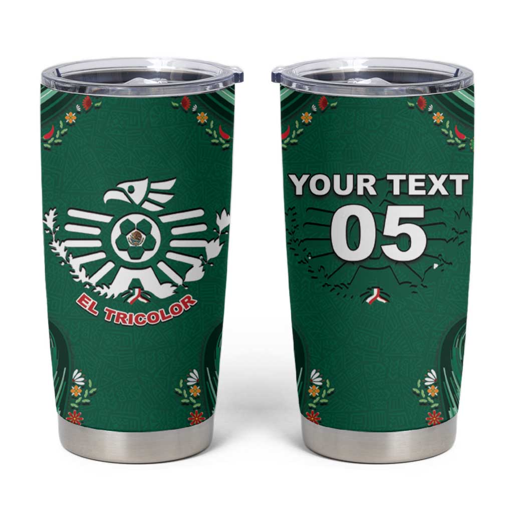 Custom Mexico Football Tumbler Cup Aztec Eagle With Mini Floral Patterns