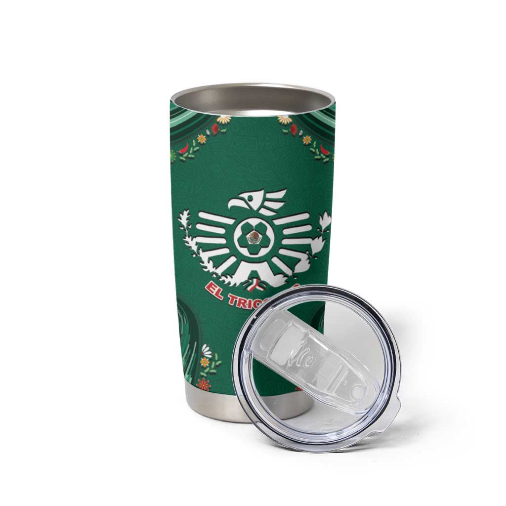 Custom Mexico Football Tumbler Cup Aztec Eagle With Mini Floral Patterns