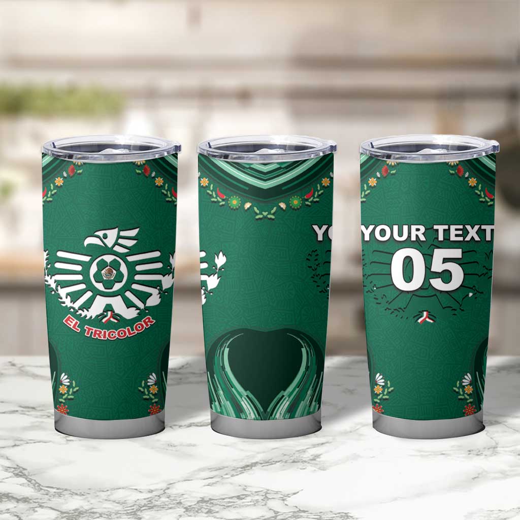Custom Mexico Football Tumbler Cup Aztec Eagle With Mini Floral Patterns