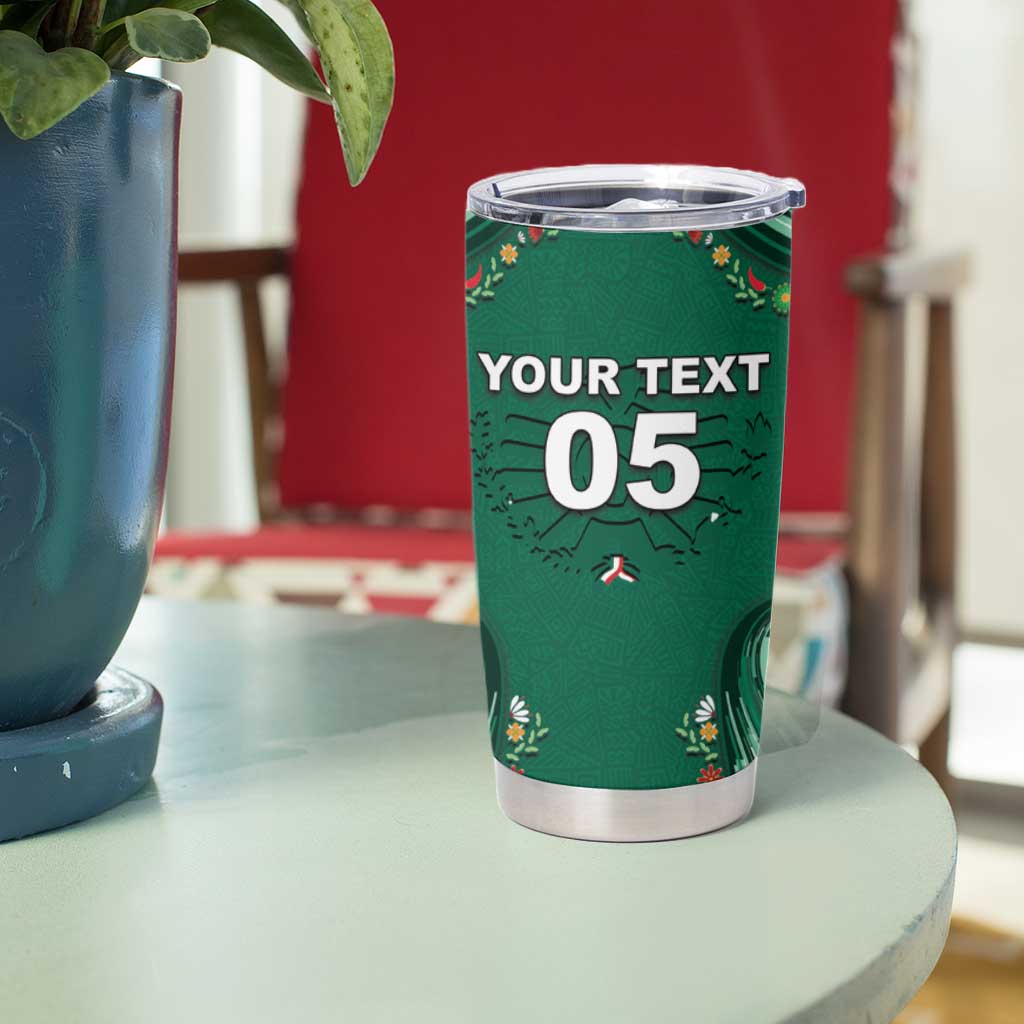 Custom Mexico Football Tumbler Cup Aztec Eagle With Mini Floral Patterns