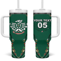 Custom Mexico Football Tumbler With Handle Aztec Eagle With Mini Floral Patterns