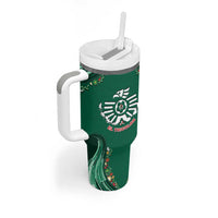 Custom Mexico Football Tumbler With Handle Aztec Eagle With Mini Floral Patterns