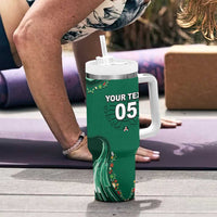 Custom Mexico Football Tumbler With Handle Aztec Eagle With Mini Floral Patterns