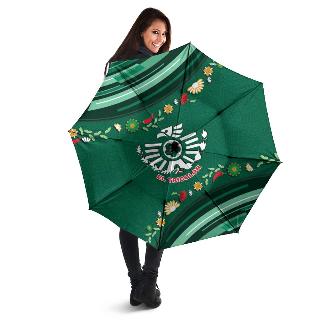 Mexico Football Umbrella Aztec Eagle With Mini Floral Patterns