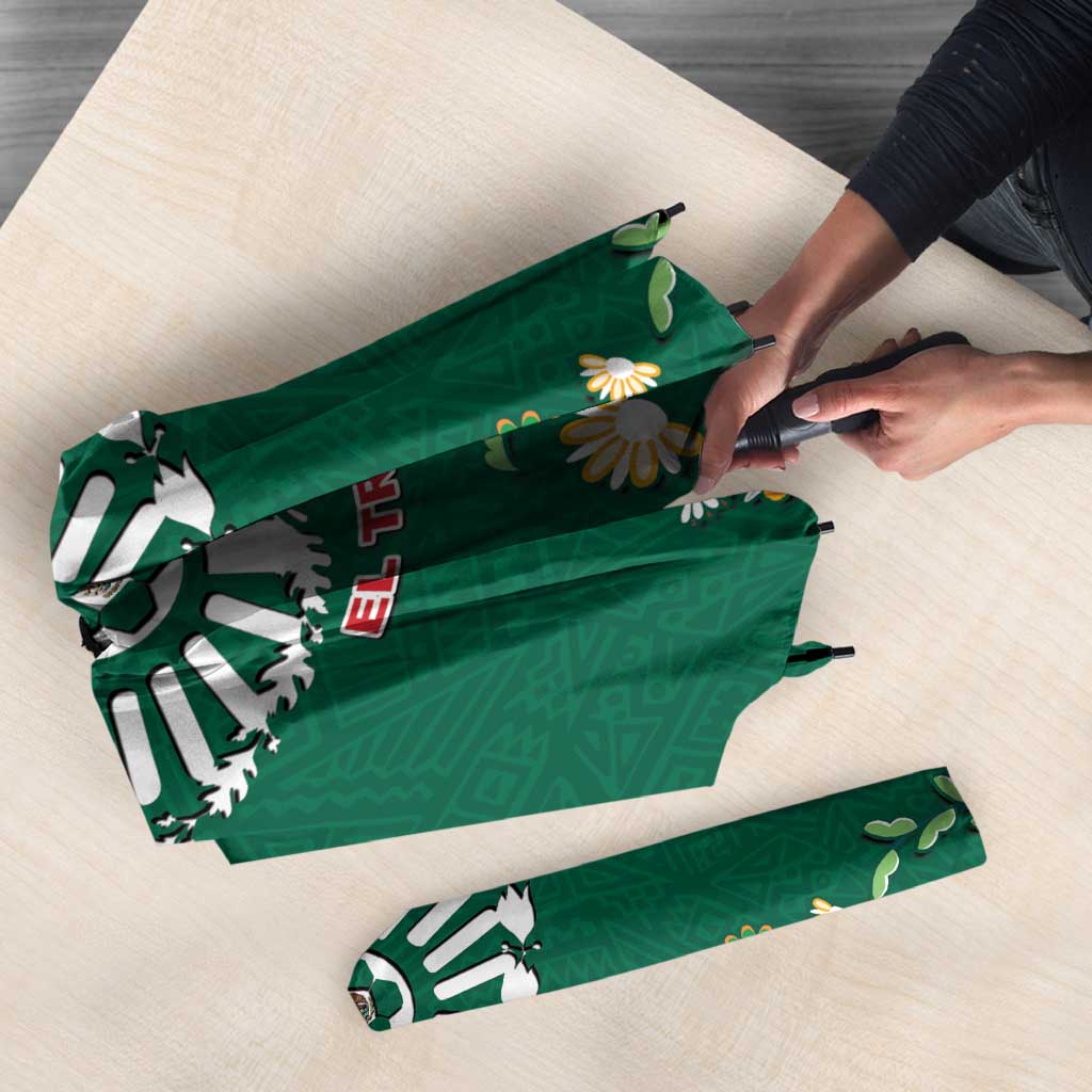 Mexico Football Umbrella Aztec Eagle With Mini Floral Patterns