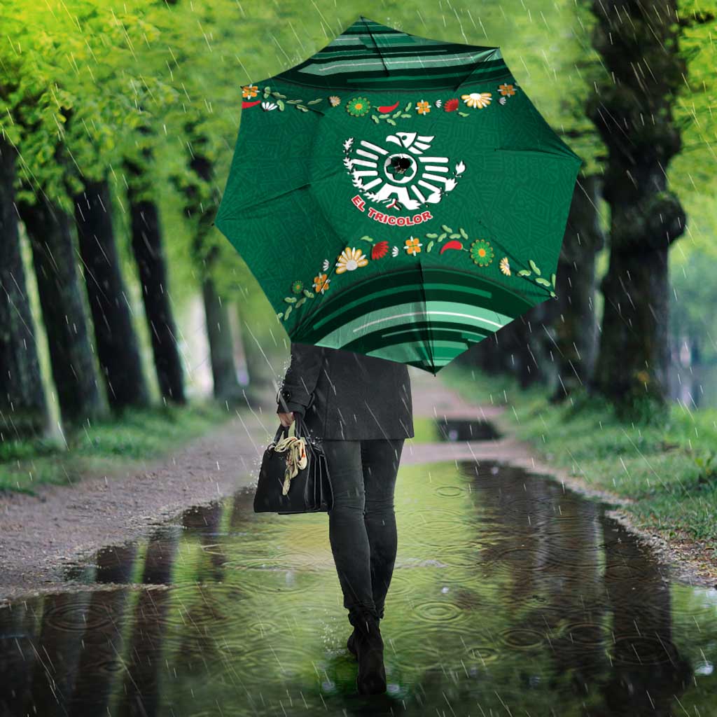 Mexico Football Umbrella Aztec Eagle With Mini Floral Patterns