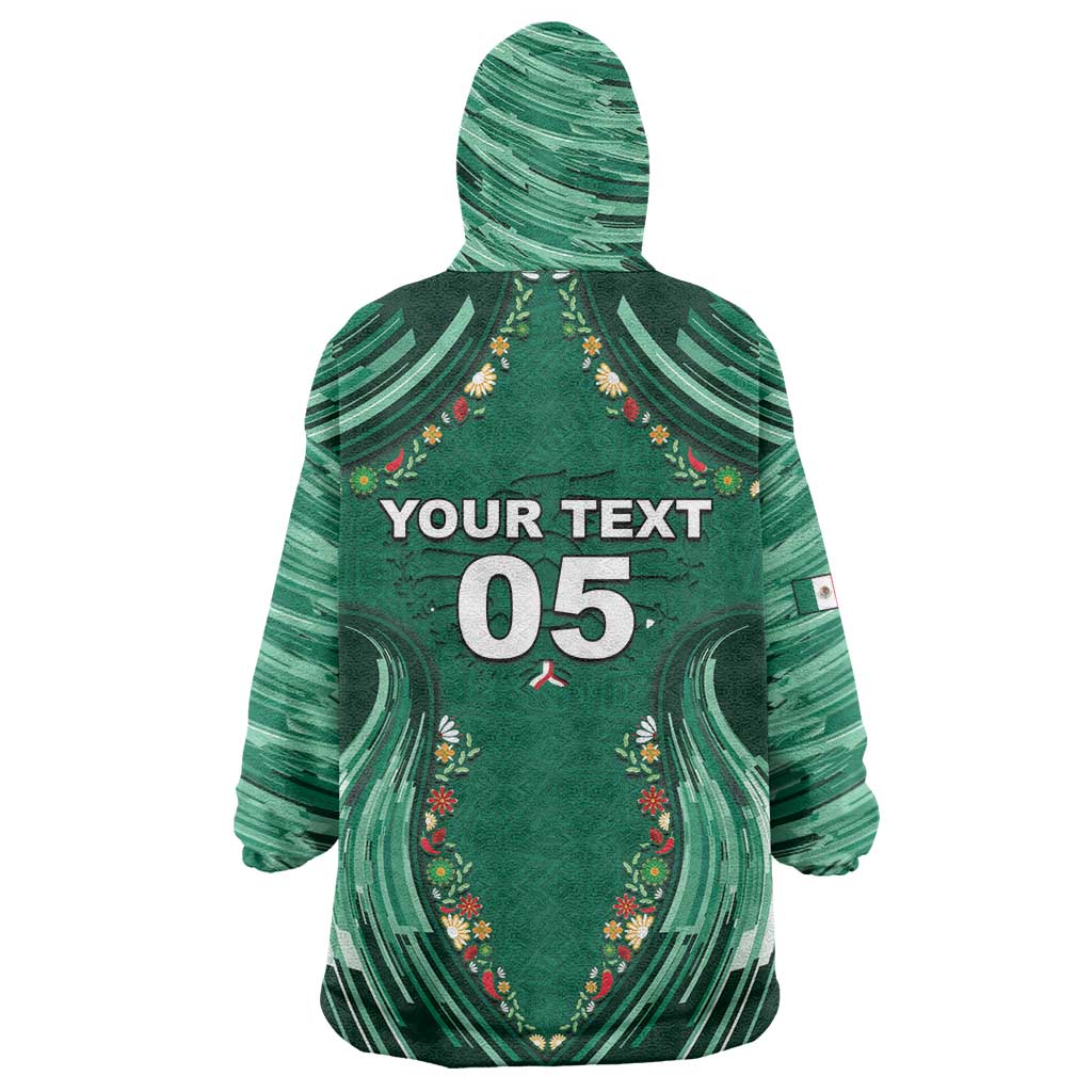 Custom Mexico Football Wearable Blanket Hoodie Aztec Eagle With Mini Floral Patterns