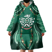 Custom Mexico Football Wearable Blanket Hoodie Aztec Eagle With Mini Floral Patterns
