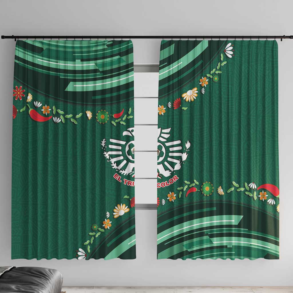 Mexico Football Window Curtain Aztec Eagle With Mini Floral Patterns