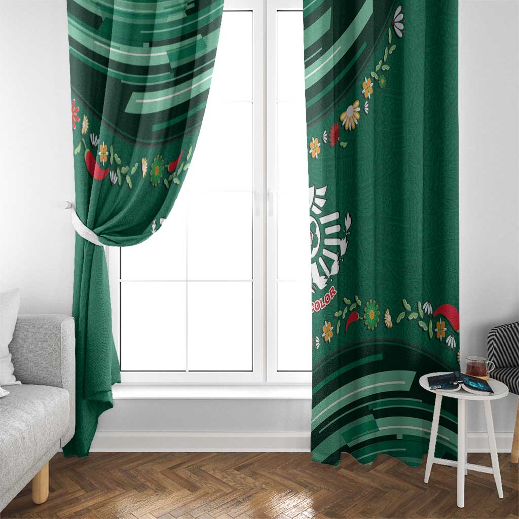 Mexico Football Window Curtain Aztec Eagle With Mini Floral Patterns