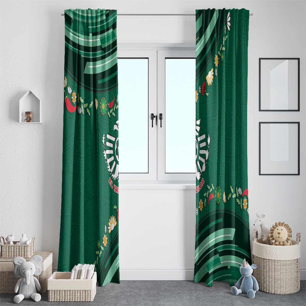 Mexico Football Window Curtain Aztec Eagle With Mini Floral Patterns