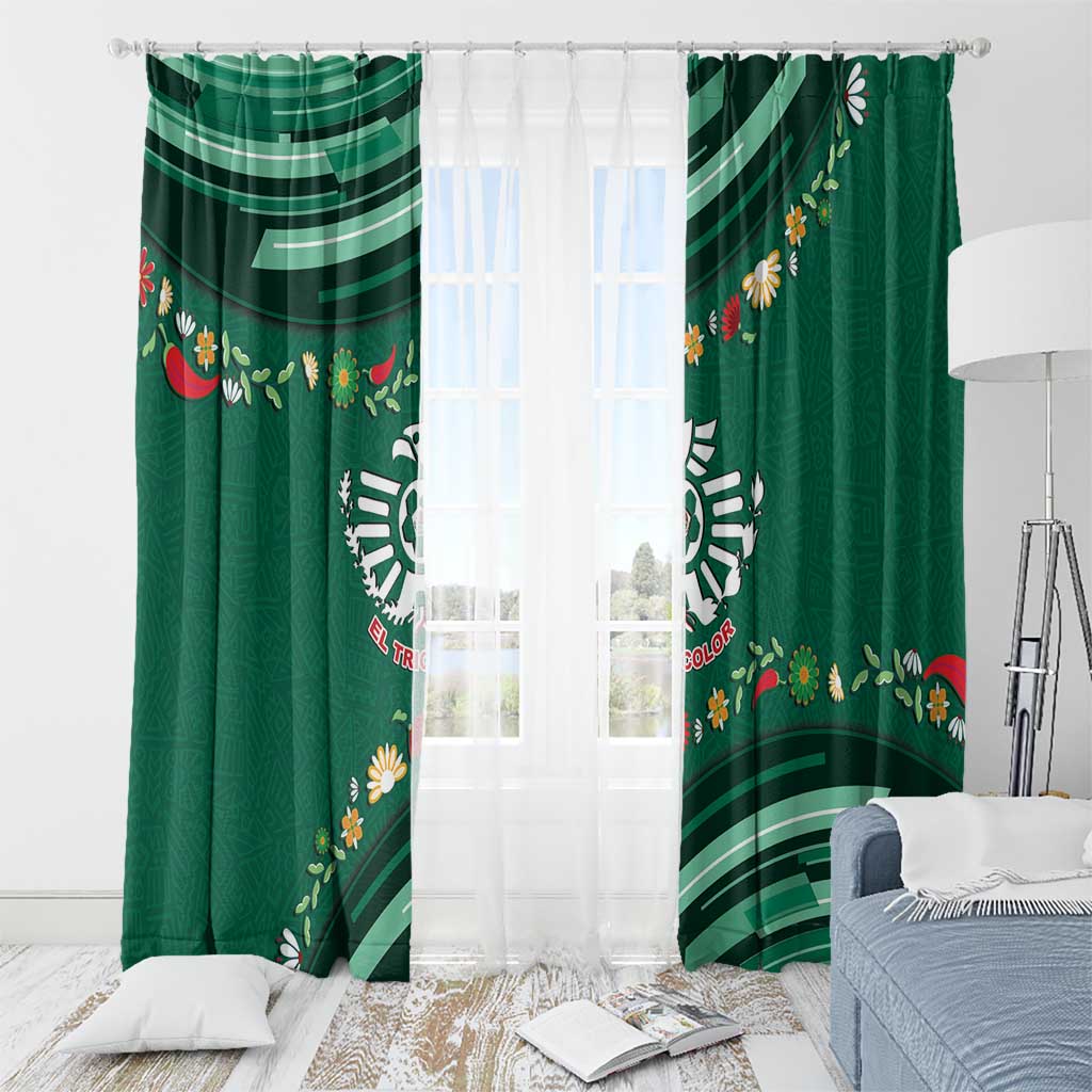 Mexico Football Window Curtain Aztec Eagle With Mini Floral Patterns