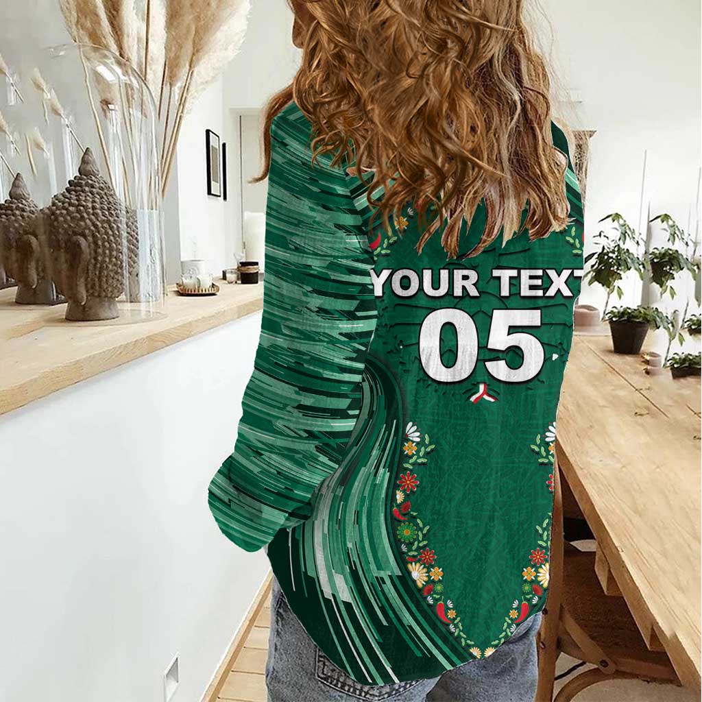 Custom Mexico Football Women Casual Shirt Aztec Eagle With Mini Floral Patterns