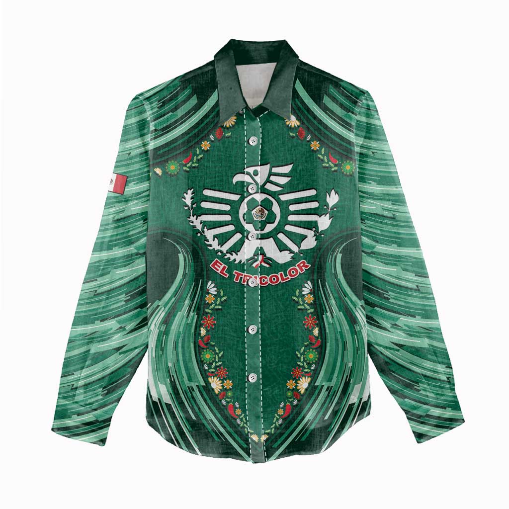Custom Mexico Football Women Casual Shirt Aztec Eagle With Mini Floral Patterns