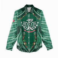 Custom Mexico Football Women Casual Shirt Aztec Eagle With Mini Floral Patterns
