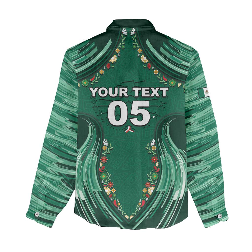 Custom Mexico Football Women Casual Shirt Aztec Eagle With Mini Floral Patterns