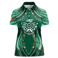 Custom Mexico Football Women Polo Shirt Aztec Eagle With Mini Floral Patterns