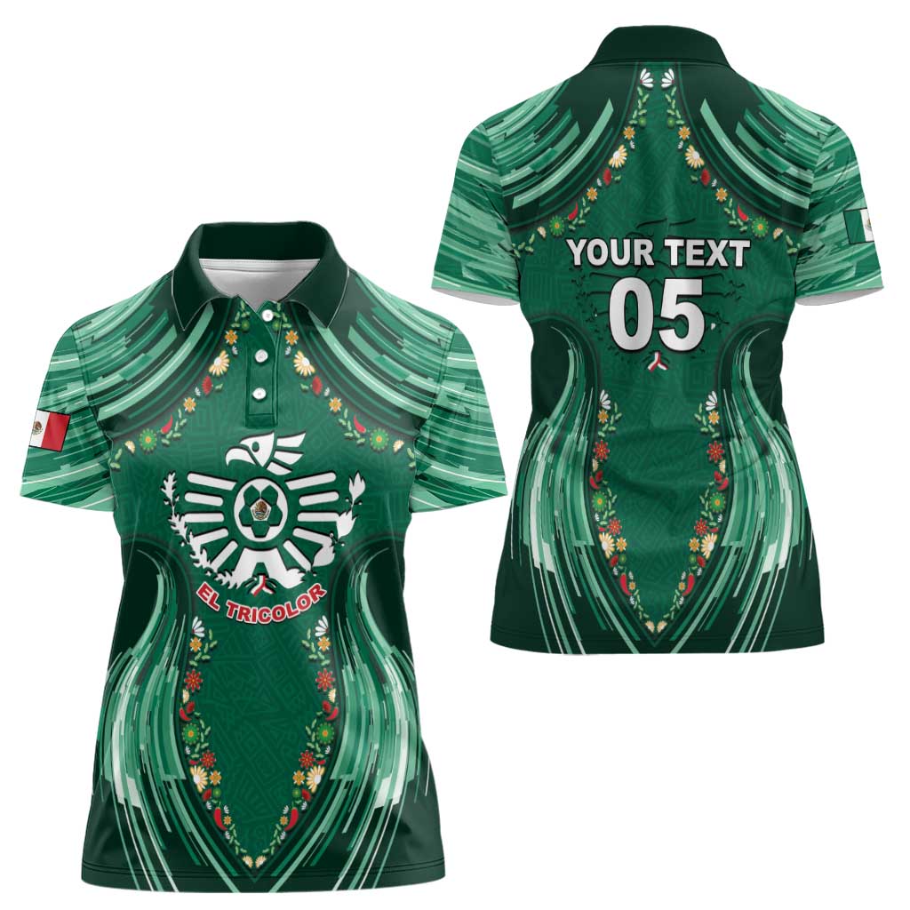 Custom Mexico Football Women Polo Shirt Aztec Eagle With Mini Floral Patterns