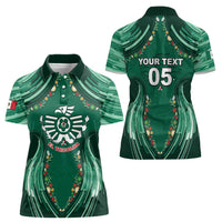 Custom Mexico Football Women Polo Shirt Aztec Eagle With Mini Floral Patterns