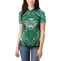 Custom Mexico Football Women Polo Shirt Aztec Eagle With Mini Floral Patterns