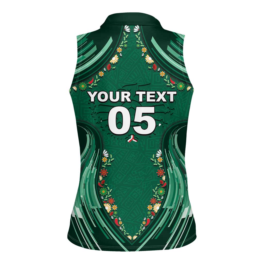 Custom Mexico Football Women Sleeveless Polo Shirt Aztec Eagle With Mini Floral Patterns