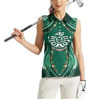 Custom Mexico Football Women Sleeveless Polo Shirt Aztec Eagle With Mini Floral Patterns