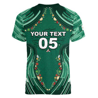 Custom Mexico Football Women V-Neck T-Shirt Aztec Eagle With Mini Floral Patterns