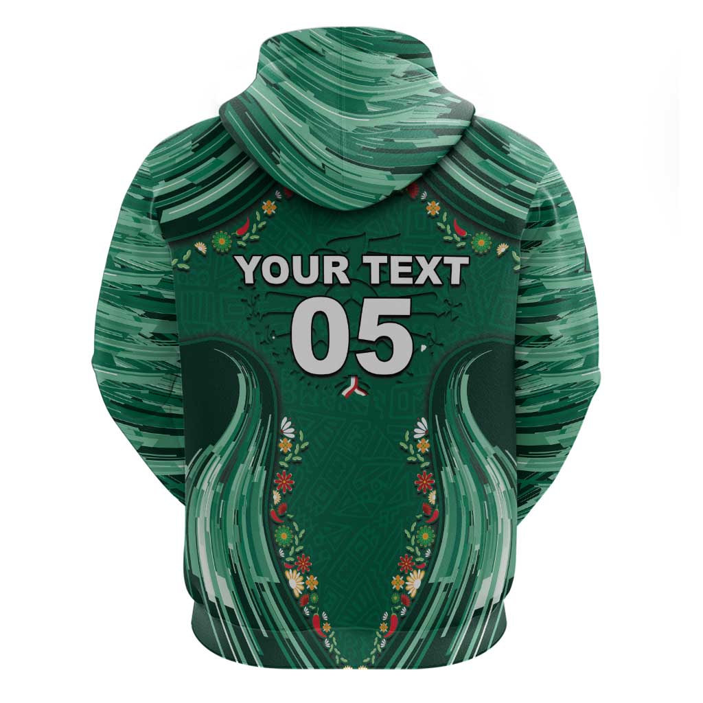 Custom Mexico Football Zip Hoodie Aztec Eagle With Mini Floral Patterns
