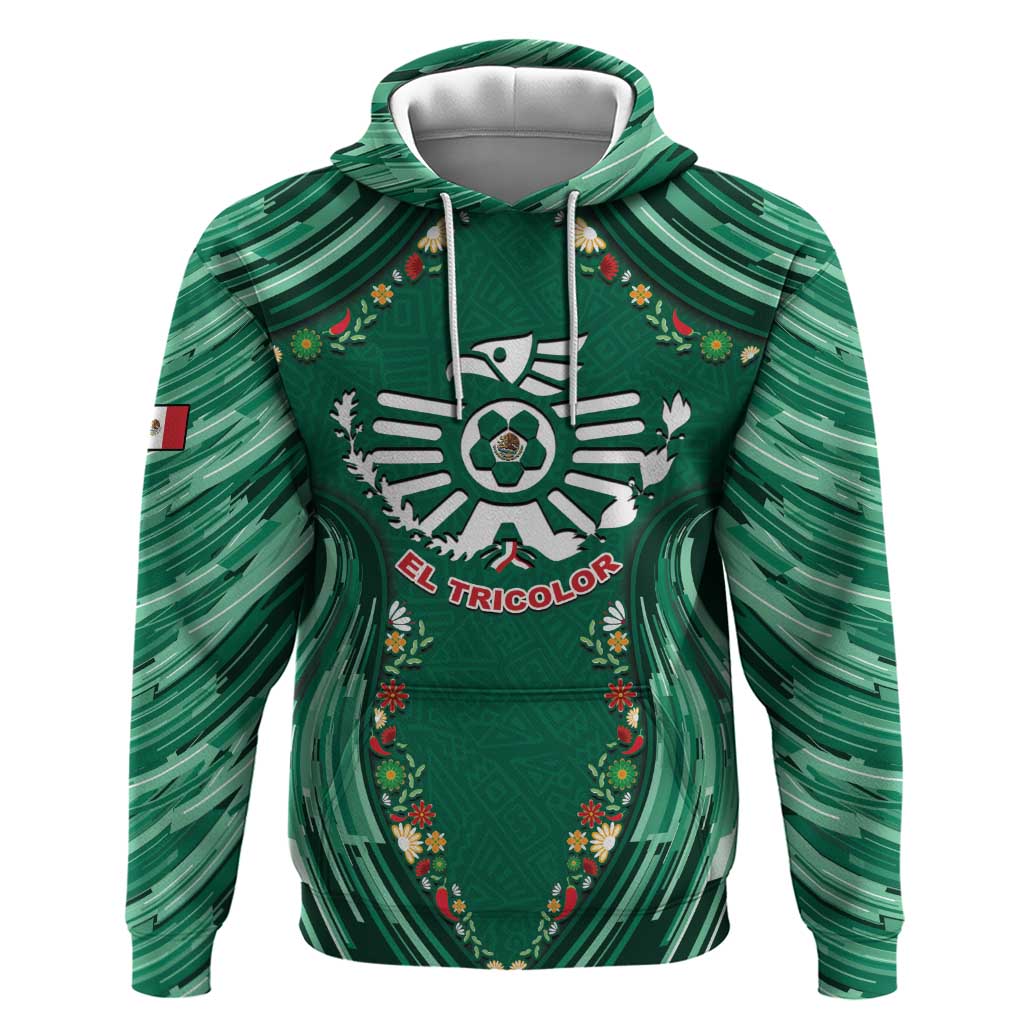 Custom Mexico Football Zip Hoodie Aztec Eagle With Mini Floral Patterns